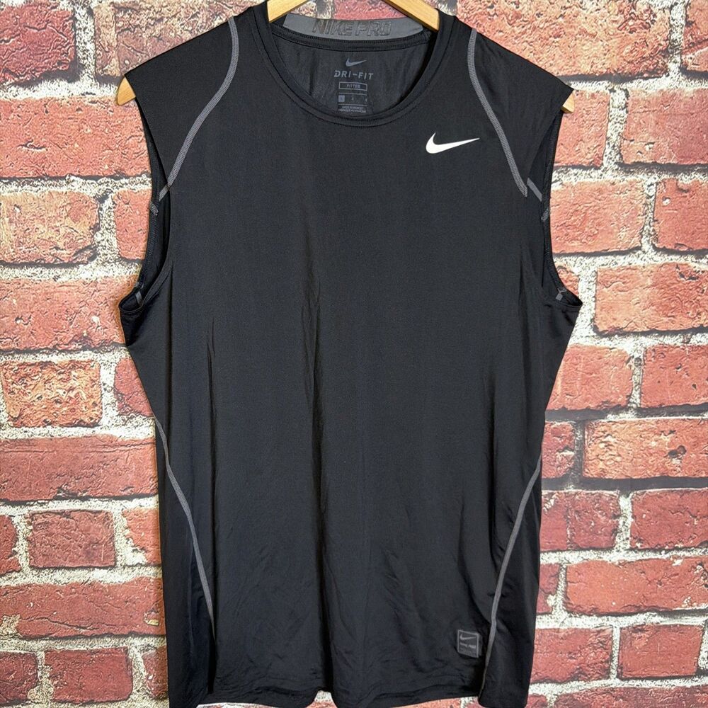 Nike Pro Combat Dri-FIT Sleeveless Fitted Shirt Black Mens Large Tank Top